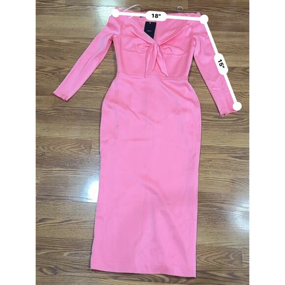 ALEX PERRY Peyton Pink bodycon off-the-shoulder satin-crepe midi dress 10 - Picture 6 of 16